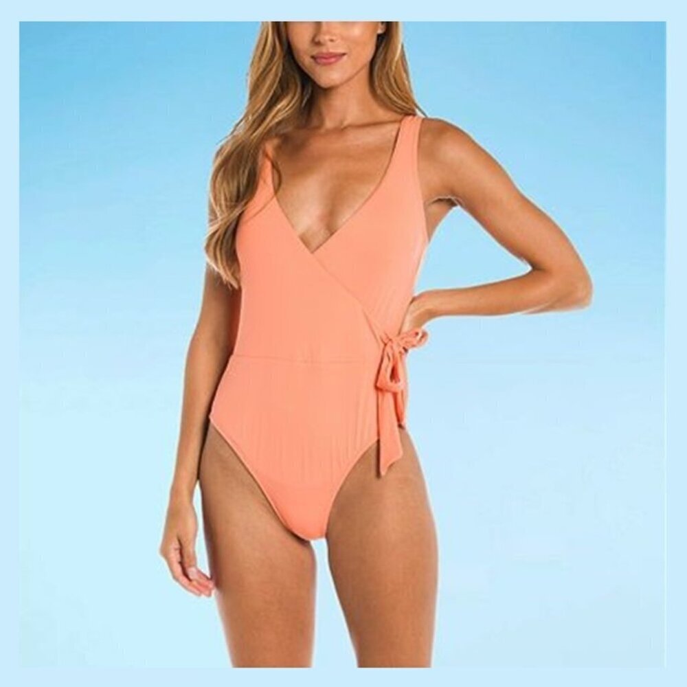 Mynah - Women's One Piece Swimsuit, Coral Flower Orange with Built In Bra​​​​